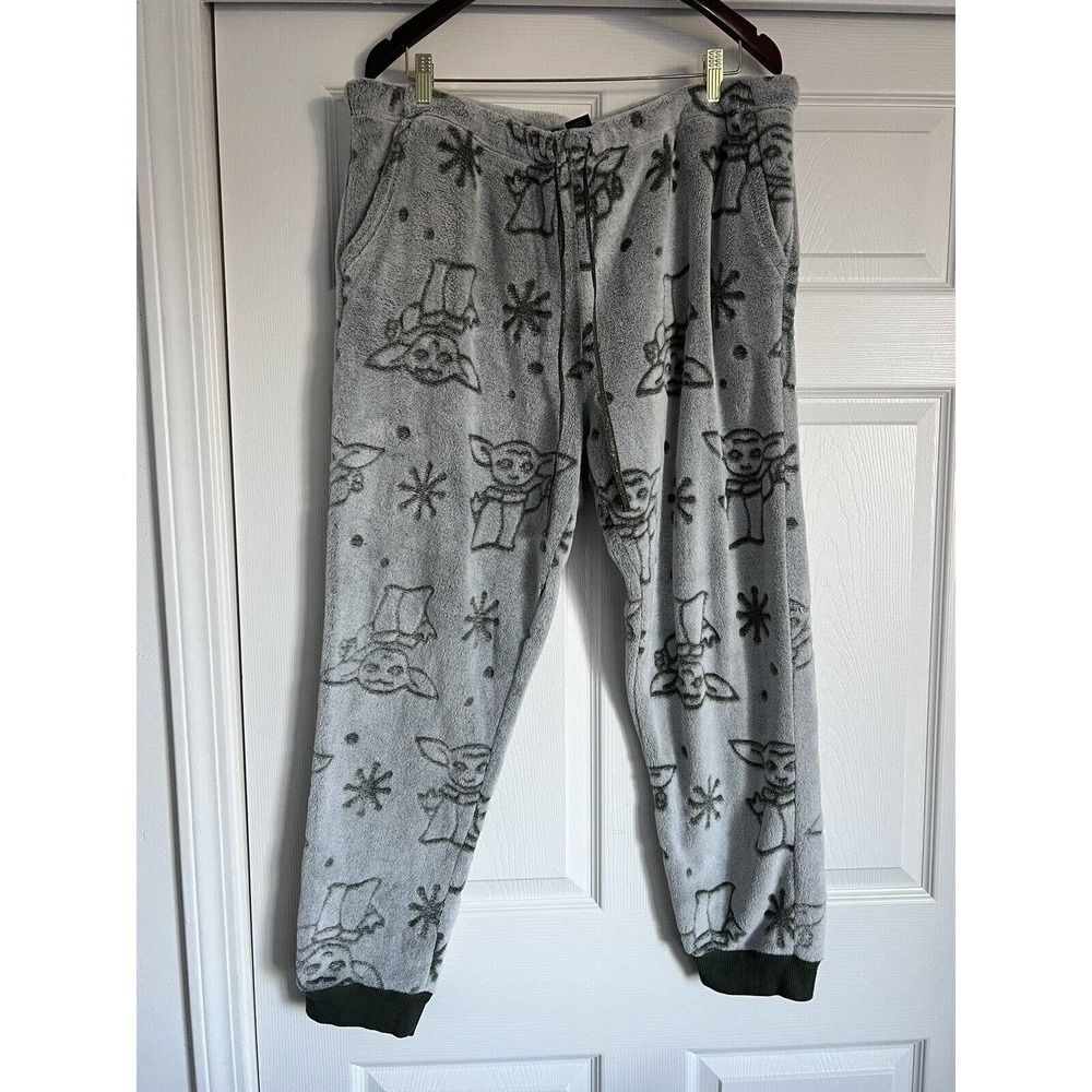 Star Wars Mandalorian Sz XXL Green Fleece Pants, Drawstring Joggers. Baby Yoda